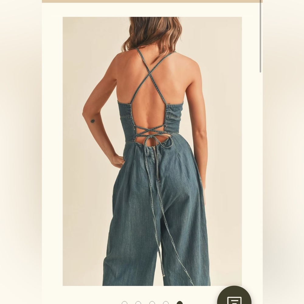 Backless Washed Denim Jumpsuit in Blue - Picture 5 of 6